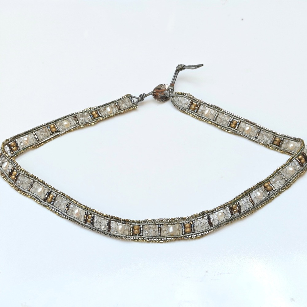 Silpada Glass Beaded Choker Necklace 925 Sterling Silver Gold Tone Pearl Toggle